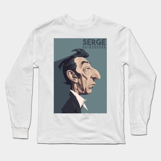 Serge Gainsbourg - Caricature Long Sleeve T-Shirt by Labonneepoque